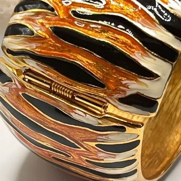 Gold Orange Black White Tiger Stipe Bangle Kenneth J Lane - Picture 7 of 15
